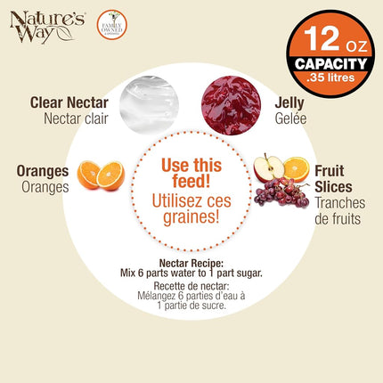 Nature’s Way Multi-Station Oriole Feeding Center with Ant Moat & Weather Baffle, Metal & Plastic Wild Bird Feeder, 12 oz Nectar Capacity, Orange
