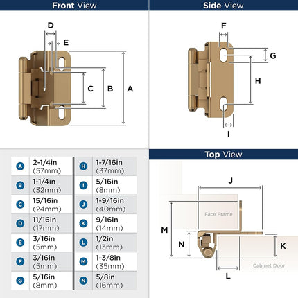 Amerock BPR7550CZ | Cabinet Hinge | 1/2 in (13 mm) Overlay Self Closing Partial Wrap | Champagne Bronze | Kitchen Cabinet Door Hinge | 1 Pair/2 Pack | Functional Hardware