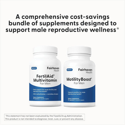 FertilAid for Men and MotilityBoost Combo, Prenatal Vitamins and Male Fertility Supplement to Support Count and Motility with L-Carnitine, CoQ10, Zinc and More, 150 Capsules, 1 Month Supply