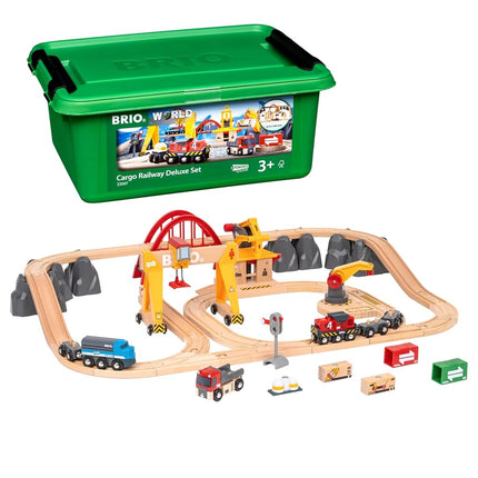 BRIO World Deluxe Cargo Wooden Railway Train Set –