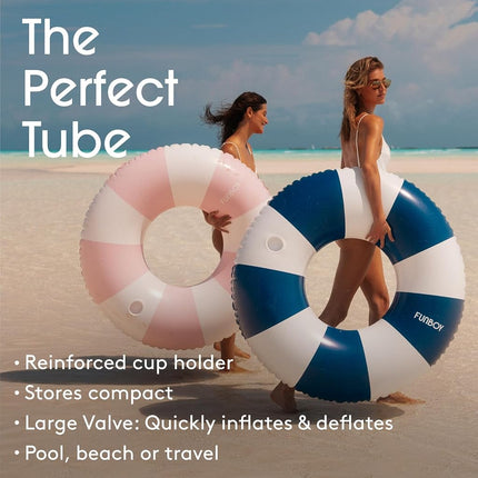 FUNBOY Giant Vintage Navy Blue Stripe 48'' Tube Float with Integrated Cup Holder, Perfect for a Summer Pool Party, Large