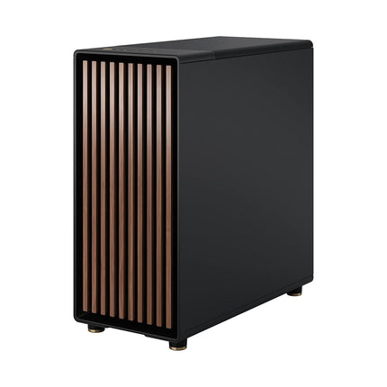 Fractal Design North Charcoal Black Tempered Glass Dark - Wood Walnut front - Glass side panel - Two 140mm Aspect PWM fans included - Type C USB - ATX Airflow Mid Tower PC Gaming Case