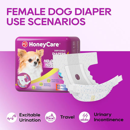 HONEY CARE All-Absorb Disposable Female Dog Diapers, Improved, Super Absorbent, Breathable, Wetness Indicator (XS-50count)