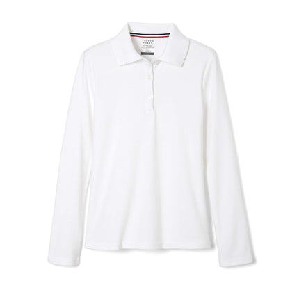 French Toast Girls Size' Uniform Long Sleeve Polo with Picot Collar (Standard & Plus), White, 18/20 Plus