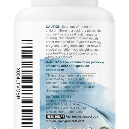 Micro Ingredients Pure Methylated B Complex, 240 Capsules | 11-in-1 Formula with Methylfolate, B12, Thiamin, Inositol, Choline, & Fat Soluble Vitamin C | Clean Ingredients Without Fillers | Non-GMO
