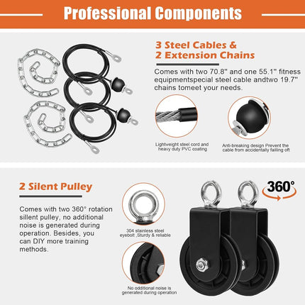 SERTT Cable Pulley System Gym, Tricep Workout Pulley System for Lat Pulldown, Biceps Curl, Triceps, Shoulders, Back, Forearm Workout, Home Gym Weight Pulley System for Squat Rack, Garage