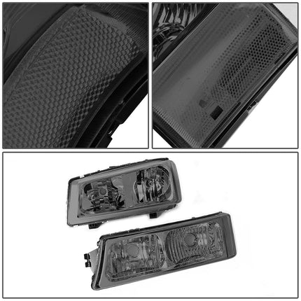 DNA MOTORING Pair Headlight Assembly Compatible with 2003-2006 Chevy Silverado 1500 2500 3500 1500 HD 2500 HD Avalanche 1500 2500, w/o Factory Cladding, Smoked/Clear, HL-OH-CS03-4P-SM-CL1