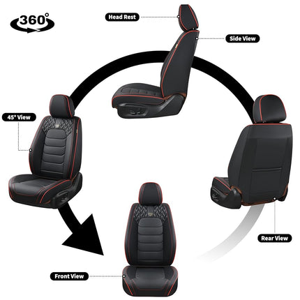 FLORICH Fundas de Asiento de Cuero, 2 Piezas Delanteras, Impermeables, Ajuste Universal para la Mayoría de Camionetas SUV (Negro y Línea Roja)