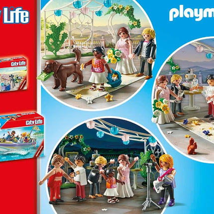 Playmobil 71365 City Life Wedding Reception Promo Pack, romantic wedding to re-enact, with decorations and several guests and animals, ceremonial role-play, playset suitable for children ages 4+
