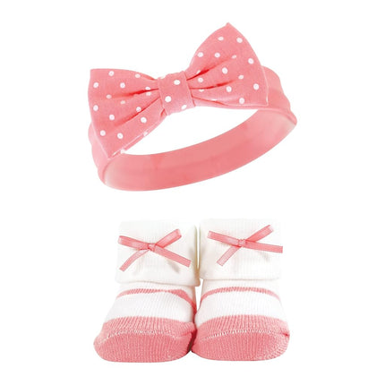 Hudson Baby Girl's Headband and Socks Giftset, Pink Gray, One Size