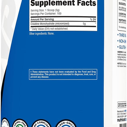 Nutricost Creatine Monohydrate Micronized Powder 500G, 5000mg Per Serv (5g) - 100 Servings for Endurance, Muscle Growth, Athletic Performance and Recovery