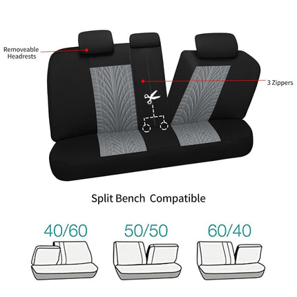 VarCozy Car Seat Covers Full Set, Front Seat Covers And Split Rear Bench Seat Covers For Car, Universal Cloth Seat Covers for SUV, Sedan, Van, Automotive Interior Covers, Airbag Compatible, Black&Grey