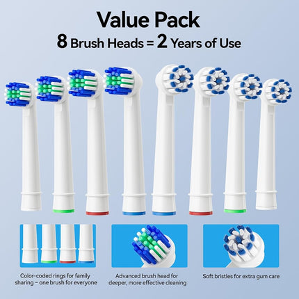 SEAGO Rechargeable Rotating Electric Toothbrush with 8 Brush Heads, 5 Cleaning Modes, Timer and Travel Case for Adults and Kids, Beige