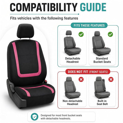 FH Group Car Seat Covers Front Set in Cloth - Car Seat Covers for Low Back Car Seats with Removable Headrest, Universal Fit,Automotive Seat Covers,Washable Car SeatCover for SUV,Sedan,Van Pink
