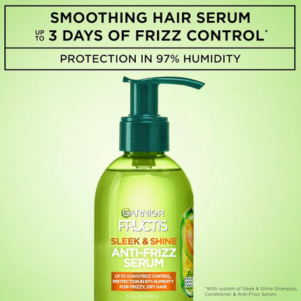 Garnier Fructis Sleek & Shine Anti-Frizz Hair Serum with Argan Oil & Vegan Keratin, Smooths Dry and Frizzy Hair, Humidity Control Styling Treatment, Cruelty Free, 150ml