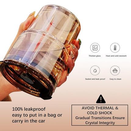 BLUEPOLAR 13 oz Tumbler Water Glass, Water Bottle with Straw and Dustproof Lid, Coffee Ice Cup Double Wall Insulated Glass Cup (Amber-4pack)