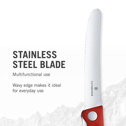 Victorinox Swiss Classic Foldable Paring Knife with Wavy Edge, 11 cm Blade Length, Red One Size
