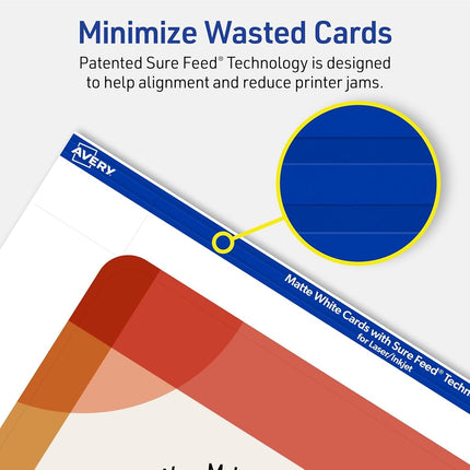 Avery Printable Rectangle Cards, Rounded Corners, Sure Feed Technology, 6" x 9", Matte White Cardstock, Print-to-the-Edge, Laser/Inkjet, 50 Total, Great for Postcards and Thank You Cards