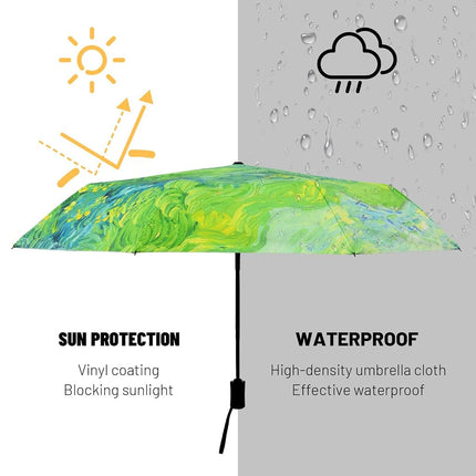 SY COMPACT Travel Umbrella - Windproof Automatic Compact Umbrellas for Rain, green wheatfield, 38 inches, Compact