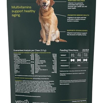 VetriScience Senior 27+ Active Health Chews, Canine Plus Daily Multivitamin for Senior Dogs, Balanced Vitamins, Minerals and Antioxidants, Healthy Aging and Wellness Support, Veggie, 60 Count