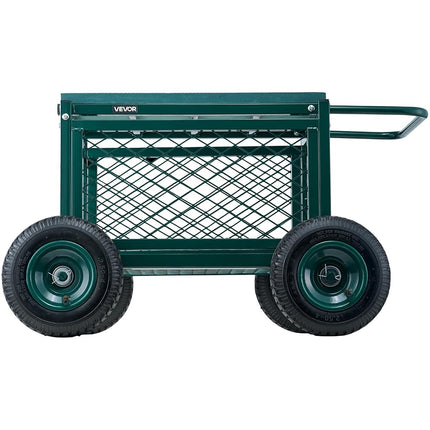 VEVOR Rolling Garden Cart with Seat, Metal Rolling Garden Work Seat with Wheels, Supports up to 181 kg, Heavy Duty Gardening Cart Scooter, Outdoor Wagon & Stool on Wheels for Lawn, Patio, Backyard
