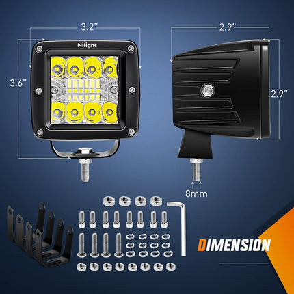 Nilight 4PCS 3Inch 42W LED Pods LED Cubes Upgraded Spot Flood Combo Beam Square Driving Light Backup Light Reverse Light Grill Mount Light with Wiring Harness Kit -4 Leads