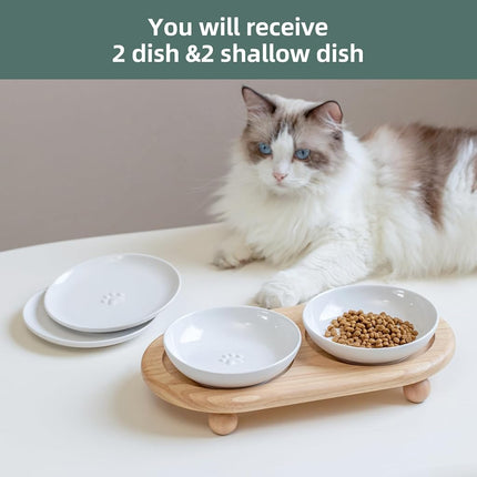 Havniva Raised Cat Bowls, Elevated Ceramic Cat Bowl with Stand, Two Heights