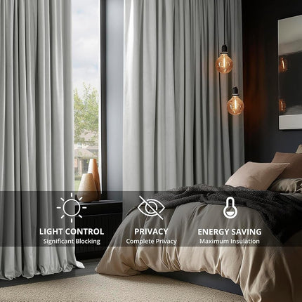 HPD Half Price Drapes Velvet Blackout Curtains/Drapes - 84 Inches Long 1 Panel Blackout Curtain Signature Pleated for Living Room & Bedroom - 25W X 84L, Reflection Grey