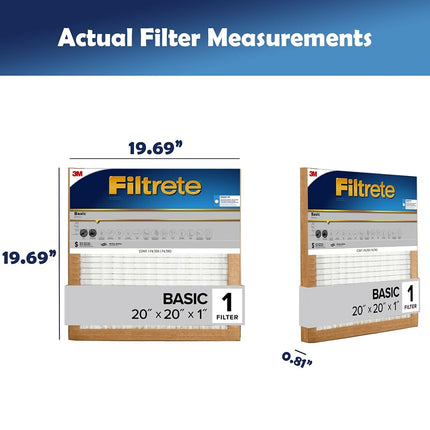 Filtrete 20x20x1 Air Filter, 3M MERV 5 HVAC AC Furnace Filter Replacement, 6-Pack (Actual Size 19.69x19.69x0.88 in)