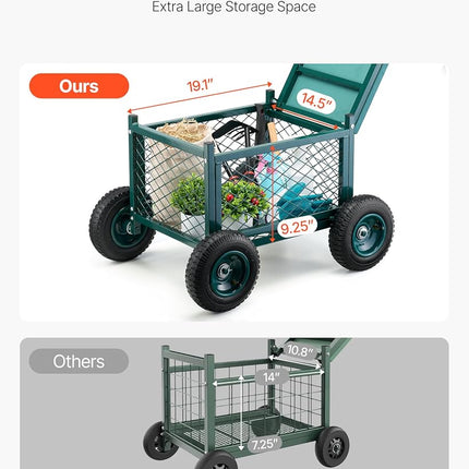 VEVOR Rolling Garden Cart with Seat, Metal Rolling Garden Work Seat with Wheels, Supports up to 181 kg, Heavy Duty Gardening Cart Scooter, Outdoor Wagon & Stool on Wheels for Lawn, Patio, Backyard