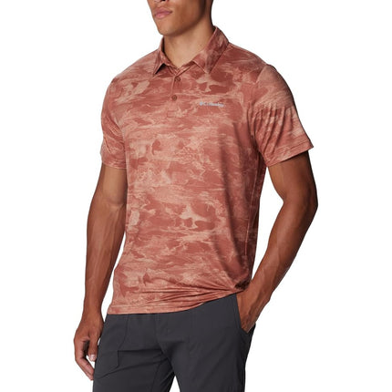 Columbia Men's Tech Trail Novelty Polo Hiking Shirt, Auburn Beachwood, Medium