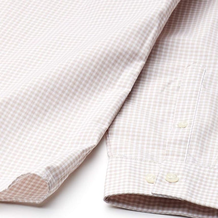 Kenneth Cole Men's Slim Fit Check Spread Collar Dress Shirt, Almond, 16"-16.5" Neck 36"-37" Sleeve