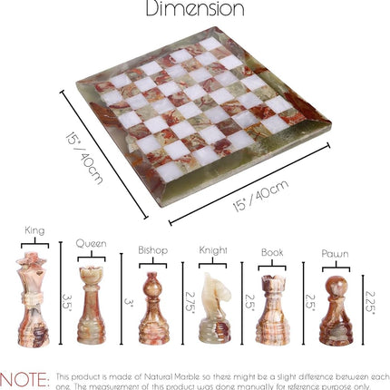 Handmade Marble Chess Set - Green & White (15 x 15 Inches) - Chess Sets for Adults - Premium Quality Chess Boards - Fancy Chess Boards