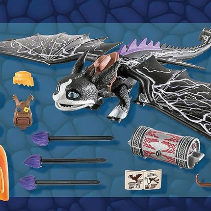PLAYMOBIL DreamWorks Dragons 71081 Dragons: The Nine Realms - Thunder & Tom, Dragon Figure with Shooting Function and Light Effects, Toy for 4+ Year Olds