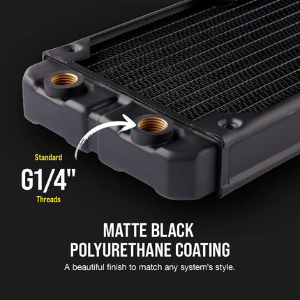Radiador de refrigeración por agua Corsair Hydro X Series, XR5 de 360 mm (soportes triples para ventiladores de 120 mm, fácil instalación, construcción de cobre de primera calidad, poliuretano, guías integradas para tornillos de ventilador), negro