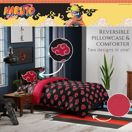 Franco Comforter and Sheet Set, Microfiber, Black-Naruto, 7 Piece Full Size