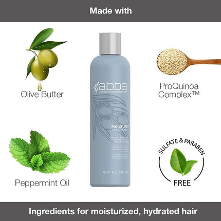 ABBA Moisture Shampoo - Color-Safe - Hydrates And Strengthens Hair - Eliminates Static Frizz And Softens Tresses - Helps Moisturize Dry, Damaged And Brittle Hair - 32 Fl Oz/946 Ml