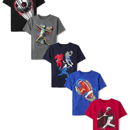 Children's Place - Camisetas gráficas para niños, paquetes múltiples, paquete de 5 deportivos, M