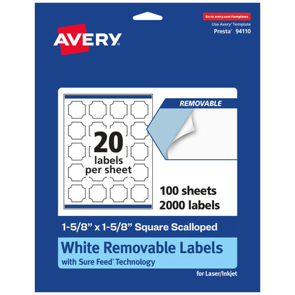 Avery Matte White Removable Square Scalloped Label