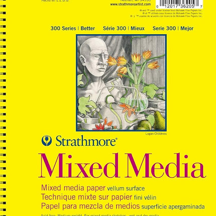 Strathmore 300 Series Wire Bound Mixed Media Pad, 90 lb. Vellum Paper, 5.5 X 8.5 inches, White, 40 Sheets (362-5)