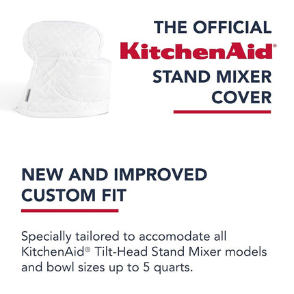 KITCHENAID Fitted Tilt-Head Solid Stand Mixer Cover with Storage Pocket, Quilted 100% Cotton, White, 14.4"x18"x10"