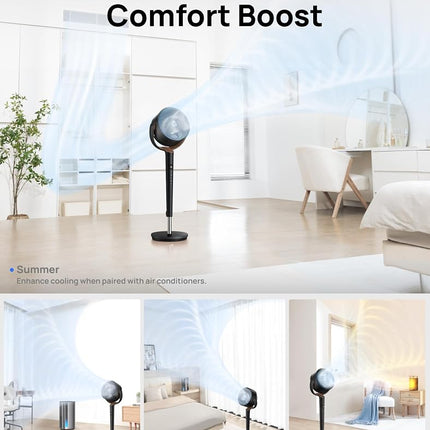 DREO Fan for Bedroom, 120� Oscillating Standing Fan, Quiet Floor Fan with DC Motor, 80ft Pedestal Fan for Room, 8 Speeds, 3 modes, 23dB, 120� Manual Vertical, 35-40" Adjustable Height, 8H Timer, Black