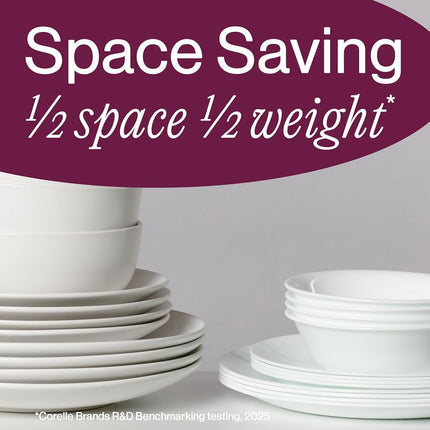 Corelle Vitrelle Juego de platos llanos de 26 cm, vidrio de triple capa y resistente a las roturas, platos redondos ligeros, 8 piezas Winter Frost White