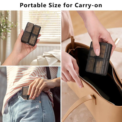 FYY Daily Pill Organizer,2 Pcs 7 Compartments Portable Pill Case Travel Pill Organizer,[Folding Design] Pill Box for Purse Pocket to Hold Vitamins,Cod Liver Oil,Supplements and Medication-Clear Black