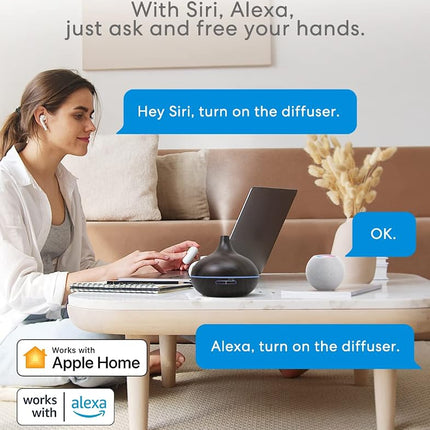 Meross Smart WiFi Essential Oil Diffuser Works with Apple HomeKit, Alexa & Google Home, Ultrasonic Aromatherapy Diffuser & Mist Humidifier with Voice & APP Remote Control, Schedule & Timer, RGB Light