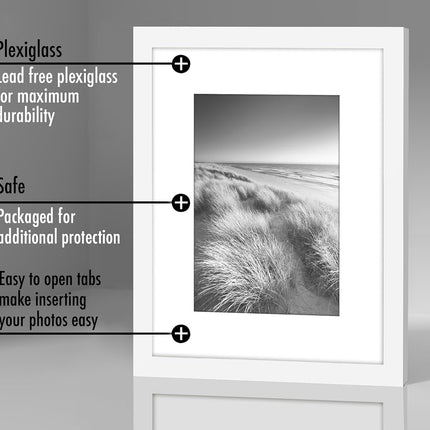 Americanflat 10x8 Photo Frames in White - Set of 2 - Use as 7x5 Photo Frames with Mount or 10x8 Picture Frames without Mount - Horizontal and Vertical Formats for Wall and Tabletop
