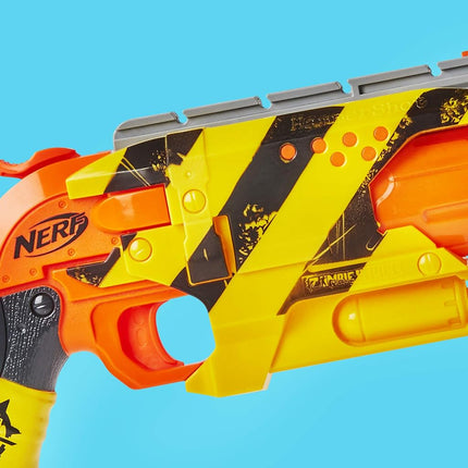 NERF Zombie Strike Hammershot Blaster, Pull-Back Hammer-Blasting Action, 5 Official Zombie Strike Darts, Stripes Color Scheme
