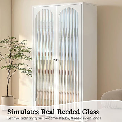 Windimiley Reeded Glass Window Privacy Film: 3D Fluted Bathroom Window Clings UV Sun Blocking Heat Blocker Decorative Window Stickers Adhesive Frosted Window Decals Cover,23.6x157.5in,Transparent