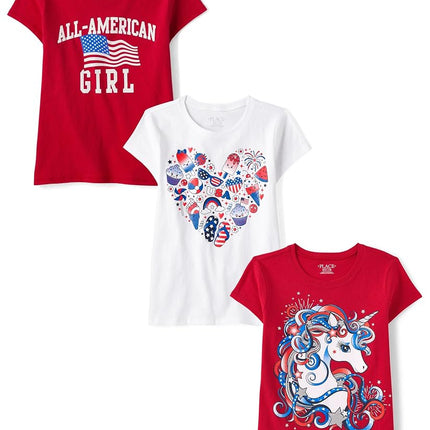 The Children's Place Girls' Holidays Short Sleeve Graphic T-Shirts,multipacks, American Girl 3-Pack, Small