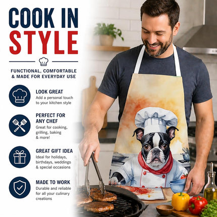 Caroline's Treasures Boston Terrier The Chef Apron Cooking Kitchen Server Baking Crafts Gardening for Adult Women Men, Unisex, Large, Multicolor
